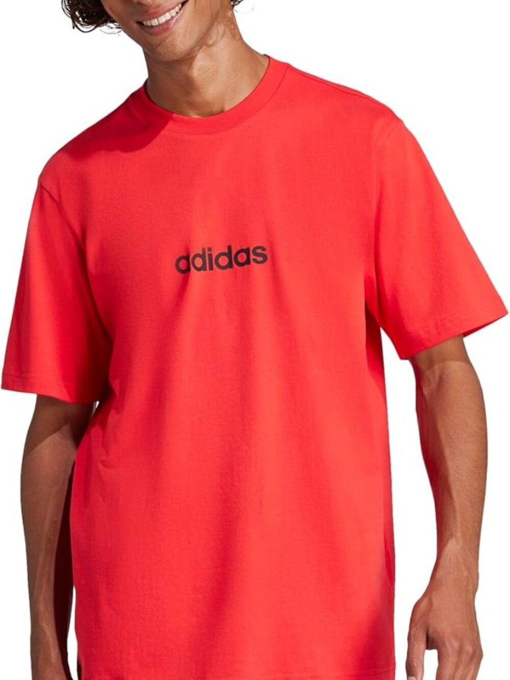 Adidas Mens Essentials Linear Single Jersey T-Shirt Pure Ruby / Black Large